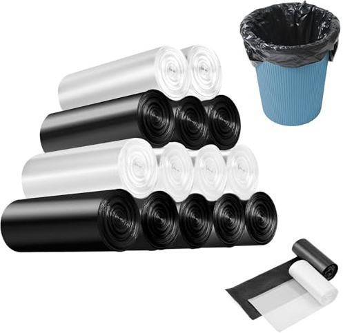 420 sacchetti piccoli 3 l, 30 x 35 cm, per mini tavolo della spazzatura, piccoli sacchi della spazzatura, mini sacchetti per la spazzatura, per cucina, bagno, ufficio, auto (bianco + nero)