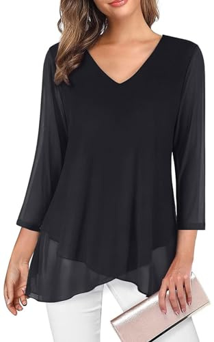 Adigaber Femme Blouse à Manches Trois-Quarts à col en V pour Top