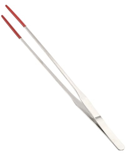 CAPASTEC Reptile Feeding Tongs, Stainless Steel Lizard Feeding Tongs, Aquarium Straight Feeding Tweezers for Reptiles with Rubber Tip, Terrarium Feeding Tongs for Gecko, 10.63 Length, Red