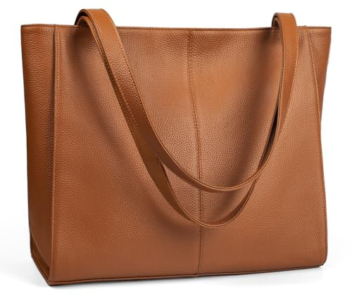 befen Real Leather Tote Shoulder Bags for Women Work, Women's Tote Bag Purses with Compartments for Daily and Travel Cognac Brown