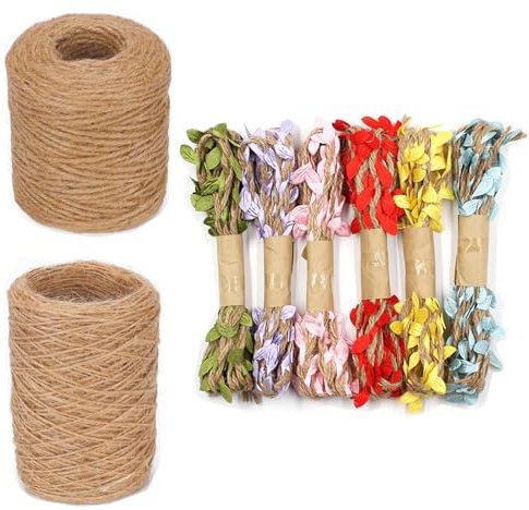 Molyorch 212 m Corde de Jute Naturelle 3 mm + Corde de Jute Naturelle 1 mm + 5mmcordon de Feuilles pour Photos de Jardin, Plantes, Bricolage, Couleur Naturelle, Cordon de Jute