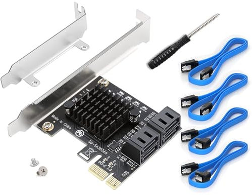 4-Port SATA-Erweiterungskarte, PCIe 3.0 Controller mit Asmedia 1064-Chipsatz, inkl. Low-Profile Halterung & 4 SATA-Kabeln, Non-RAID, Systemdisk-Start möglich, unterstützt 4 SATA 3.0 Geräte