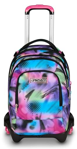 Seven Schultrolley Jack mit 3 Rädern Detach Write Down, Fuchsia Hellblau, Rucksack mit abnehmbarem Trolley von 37 Liter, Trinkflasche, abnehmbarer Rucksack, vielseitig und geräumig, für Grundschule
