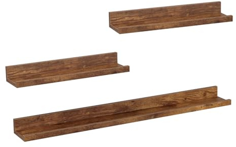 WOLTU Juego de 3 Estantes Pared, Baldas Flotantes de 2 Tamaños, Estantes Flotantes para Fotos y Decoraciones, Estante Colgante para Salón, Dormitorio, Oficina, Marrón Rústico