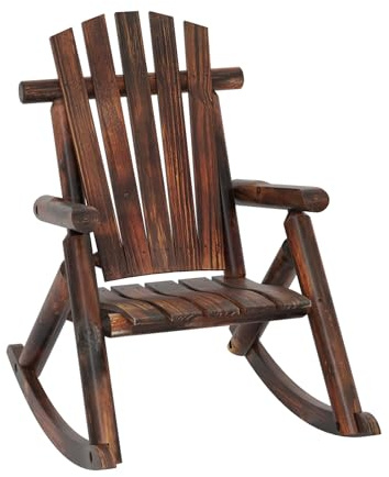 GOPLUS Mecedora Cómoda, Silla Mecedora Ergonómica, Silla Balancín de Madera con Respaldo Alto y Reposabrazos, Asiento de Listones, Estructura de Pino y Abeto, Adecuada para Interior y Exterior