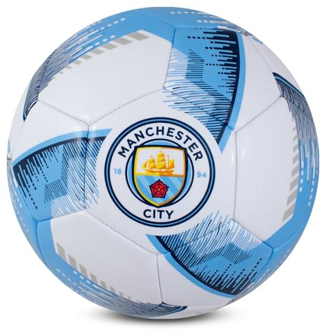 Hy-Pro Licencia Oficial del Mancehster City F.C. Balón de fútbol, Talla 5, diseño Blitz, mercancía de Man City, Entrenamiento, Partido, Coleccionable para niños y Adultos