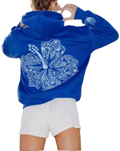 BaeKnyin Felpe con Cappuccio Oversize da Donna Palm Puff Hoodie Pullover a Maniche Lunghe Y2K Streetwear XXS,Blu-1