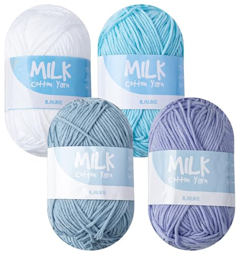 ilauke Wolle zum Stricken, 4 x 50g Häkelgarn, 4x100m Pflegeleicht und hautfreundlich Acrylwolle Vier Farben, 5-fädiges Strickgarn für gemütliches Häkeln & Basteln