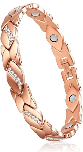 HUVZOR bracciale magnetico,bracciali donna，braccialetto，bracciale in rame,Bracciale Donna Rame Bracciale, Donna Bracciale, Magnetico Gioielli Femminile(Oro rosa)