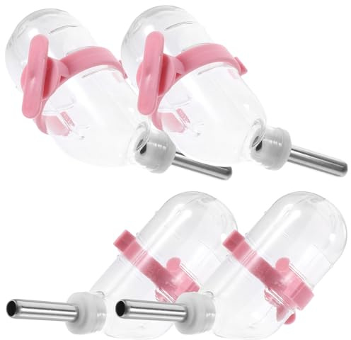 TOYANDONA 4Pcs 60ml Stainless Steel Hamster Water Bottles Vacuum Ball Bearing Automatic Pet Drinking Waterer for Small Animals Cage Accessories Pink