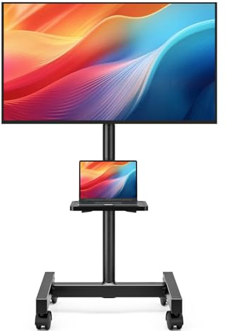 Mobile TV Floor Stand for 13-50 inch LCD LED Flat/Curved Panel Screen TVs up to 44 lbs, Height Adjustable TV Stand Mount with Tilt VESA 200x200, Portable TV Stand with Shelf HT2007BM