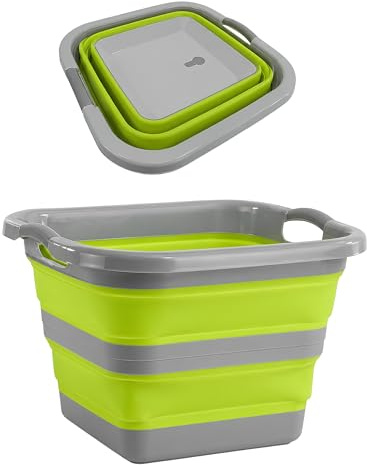 Bacinella Pieghevole Bucato Multiuso con Manici 37 Litri con Tappo di Scarico Salva Spazio Cesta Catino Vasca da Bagno Pieghevole Animali Secchio Portabiancheria Bacino Campeggio Casa Picnic Camper