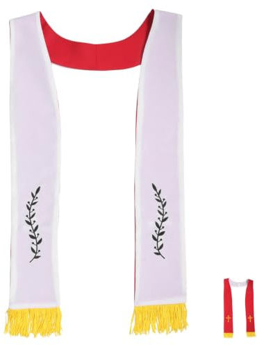 Operitacx Estola Bordada Reversible de Poliéster con Cruz para Clérigos y Pastores, Chal Elegante para Misas y Ceremonias con Borlas Decorativas