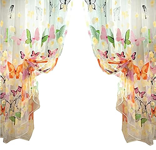 NA 100 x 200 CM Butterfly Pattern Shadow Curtain Grommet Window Curtain Embroidery Net Curtain for Living Room Bedroom Coffee Shop