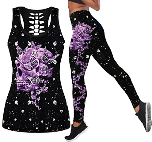 DRZHEAM Lot de 2 sweats décontractés pour femme - Motif tête de mort - Pour le yoga et le jogging