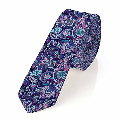 Yakuna Indigo Paisley Men's Tie Traditional Asian Elements Floral Men's Neckties Festival Gift for Boys Teens Men