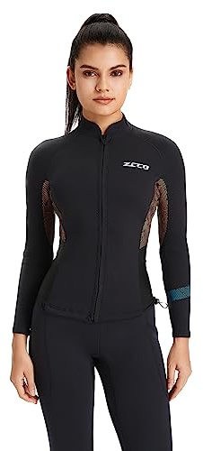 ZCCO Wetsuits Top Jacket 1.5mm Neoprene Suits Women Men Wetsuit Jacket Long Sleeve Dive Scuba Wet Suit Shirt Front Zip Wetsuits Shirts Vest for Spearfishing,Snorkeling,Surfing (women-black, XXL)
