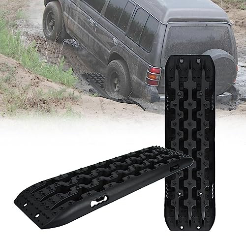 JOIEYOU 2 Stücke Sandbleche Offroad Gripmatte Anfahrhilfe Recovery Board Tracks Mats Traktionsmatte für Schnee Schlamm Sand PKW LKW Wohnmobil Geländewagen Reifenleiter Schwarz 105x29x7cm