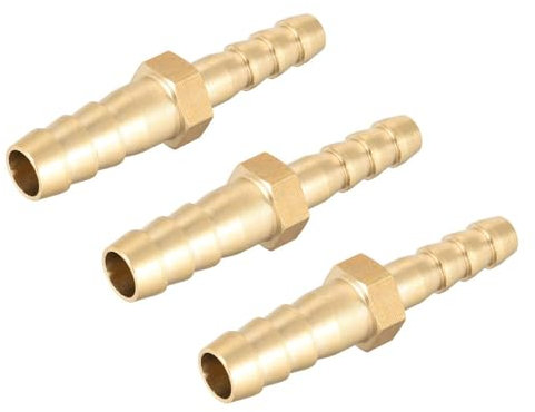 TA-VIGOR 3Pcs Straight Brass Barb Fitting Reducer, 8mm to 6mm Brass Reducer Fittings Straight Connector for Water Gas Oil Boat Air Pipe