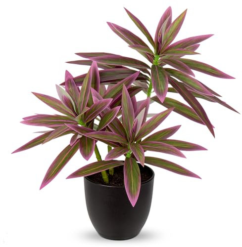 Oairse 41cm Fake Plants in Black Pots Artificial Dracaena Plant Decorative Fake Potted Plants Realistic Faux Indoor Plant For Home Bathroom Living Room Kitchen Shelf Table Decoration