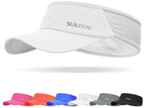 Sukeen Sonnenblende-Hut, UPF 50+ UV-Sonnenschutz-Sonnenblende für Damen, Laufmütze, Golfmütze für Herren, kühlendes elastisches Visier, Sport-Schirmmütze für Tennis, Radfahren,Weiß
