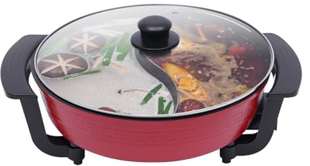 1300W Appareil Fondue Chinoise,6L de Grande Capacité Poêle Antiadhésive,Double Hot Pot,Température Réglable Hot Pot Electrique,220V,Pour la Maison, la Cuisine et les Fêtes