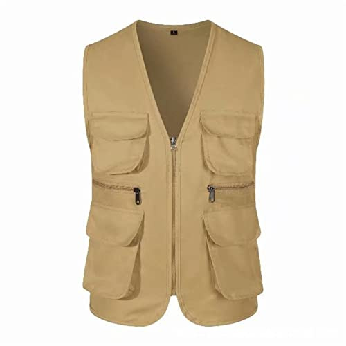 Mens Lightweight Gilet Cotton Rich Waistcoat Jacket Multi Pocket Vest Outdoor Fishing Camping Activewear Sleeveless Traveling Photography Hiking Hunting Tactical Outerwear Gilet