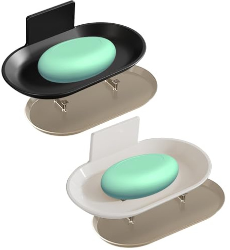 2 jaboneras Autoadhesivas, jabonera con Bandeja de Goteo, jabonera para Montaje en Pared, jabonera sin taladrar, Adecuada para baño, Cocina