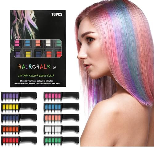 Peigne à Craie Pour Cheveux Gireatick 10 Couleurs Pour Les Filles, Teinture Capillaire Temporaire Pour Cadeaux De Cosplay Pour Les 8-12 Ans, Se Lave Facilement Non Toxique Pour Tous Les âges