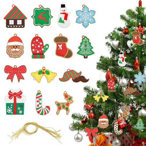 YBCCBY 14 PCS Mini Resina Navidad Con Cordón Adornos Colgantes para Árbol de Navidad Miniaturas Muñeco de Nieve Papá Noel Calcetines