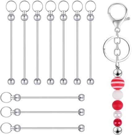 10pcs Beadable Keychain Bars Blanks, Metal DIY Bead Keychain Charms, Beadable Metal Links for Jewelry Making Accessories, DIY Projects Pendant Charms (Silver)