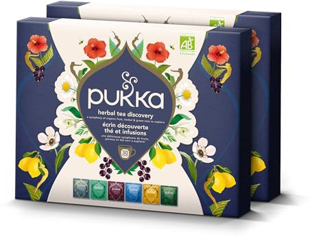 Pukka Coffret Écrin Découverte, Idée Cadeau Femme et Homme, Thés et Infusions Biologiques et Ayurvédiques, Issus du Commerce Équitable 60 Sachets, Lot de 2x30 sachets