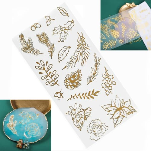 Syiyunran Stickers Attacca Stacca - Colore oro 8,5x17,5 cm， Pianta Adesivi Estetica Pezzi Decorativi Scrapbooking Scrapbook Accessori Retro per Album Foto Diario Washi DIY art Crafts Dambin Dambini