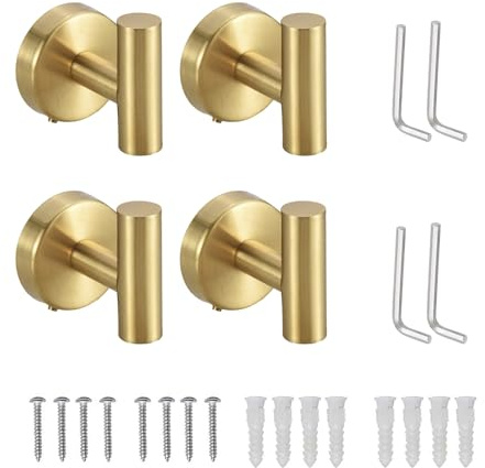VZU Kleiderhaken Gold 4er Set Edelstahl Rostfrei Hohe Tragkraft | zur Wandmontage; strapazierfähiger Handtuchhalter für Bad, Küche, Flur und Wohnzimmer mit hoher Tragkraft.