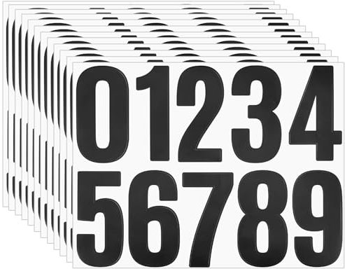 Lot de 12 feuilles d'autocollants numérotés - Noir - 10 cm - Résistants aux intempéries - Grands autocollants - En vinyle réfléchissant - Pour boîte aux lettres, panneaux, numéros de maison