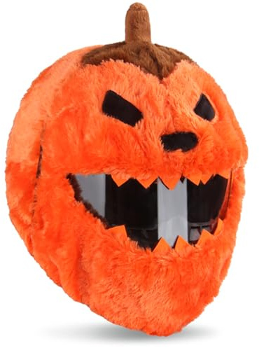 MOUNTTU Motorcycle Helmet Covers, Halloween Evil Pumpkin Plush Helmet Cover Motorcycle, Decorative Funny Cartoon No Blocking Vision for Riding, Parties Cover Helmets