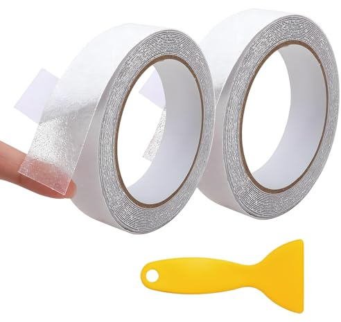 COZERI 2 Rolls Clear Anti Slip Tape with Scraper - Non Slip Safety Rubber Self Adhesive Grip Wear-Resistant Waterproof Tape for Stairs, Bathtub, Shower, Kitchen, Preventing Slips on Smooth(2.5CM x 5M)