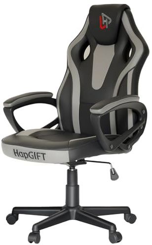 HapGIFT Office Chair, Ergonomic Office & Computer Chair for Home, Height-Adjustable PC Work Chair with Link Armrest, Swivel Gaming Chairs for Teens Adults, 150KG, Black-Grey