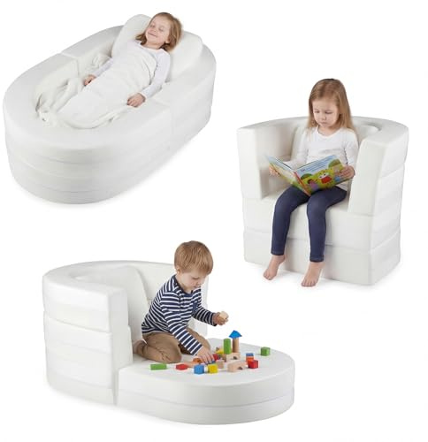 COSTWAY 3 en 1 Sofá Cama Convertible para Niños, Cama Plegable para Niños con Fundas Lavables con Cremallera y Almohada, Relleno de Esponja Suave, Sofá Plegable para Niños de 3+ Años