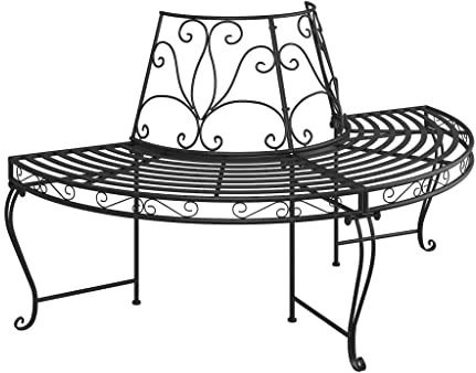 WHOPBXGAD Panchina per Albero Semi Circolare Ø160 cm Nera in Acciaio Resistente agli Agenti Atmosferici, Durevole Esterno Giardino, Design Elegante per Patio Cortile e Relax all Aperto