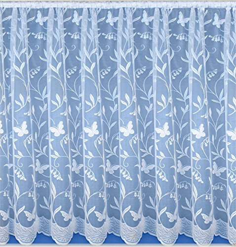 Styled ForYour Home Lizzy Butterfly & Floral White Net Curtain. 48 Inch (122cm) Drop. SOLD BY THE METRE.