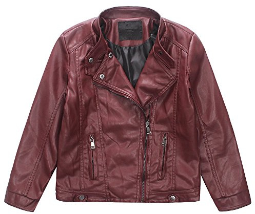 LJYH Girls Faux Leather Jackets Kids Motorcycle Biker Coats Redwine 3/4yrs