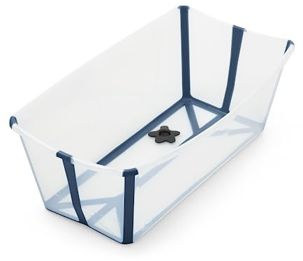 Stokke Flexi Bath, Azul Transparente - 64 x 24 x 34 cm - Bañera plegable para recién nacidos y bebés, liviana, resistente y fácil de guardar - Ideal para casa o viajes