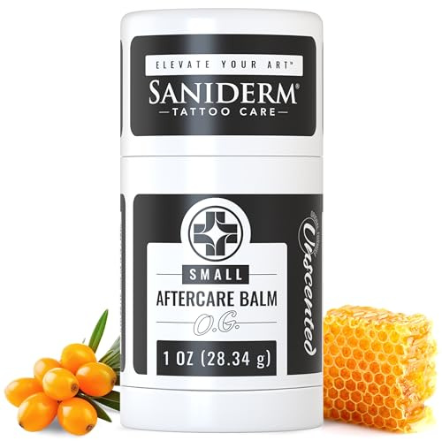 Saniderm Original Tattoo Aftercare Balm - Small (1.0 oz) – Petroleum-Free, Fragrance-Free Natural Tattoo Moisturizer Made with Hydrating Shea Butter – Heals New Tattoos, Rejuvenates Old Tattoos