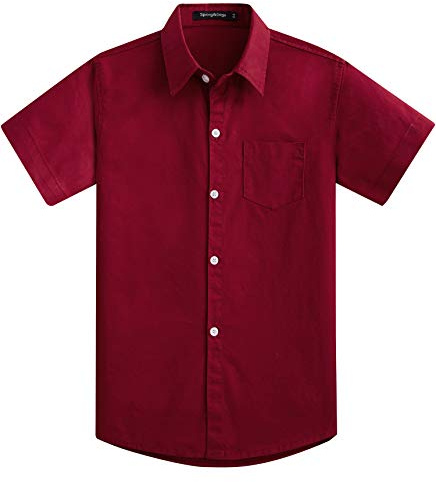 Spring&Gege Boys' Short Sleeve Solid Formal Cotton Twill Dress Shirts