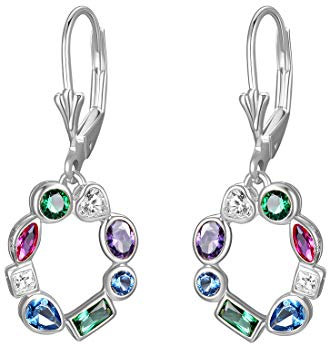 E Jewelry Runde Ohrhänger für Damen, 925 Sterlingsilber Rhodinierte Farbige Steine Ohrringe, AAA Cubic Zirkonia Regenbogen-Ohrringe