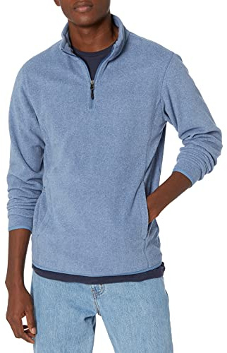 Amazon Essentials Chaqueta de Forro Polar con Cremallera de un Cuarto Hombre, Azul Mezcla, M