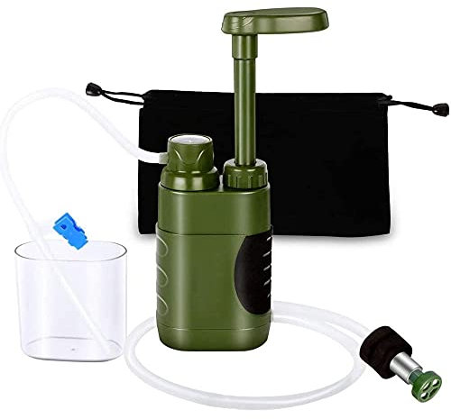 Water Purifier Pump with Replaceable Carbon 0.01 Micron Water Filter, Portable Camping Filtration System, Outdoor Emergency and Survival Gear - Camping, Hiking, Backpacking