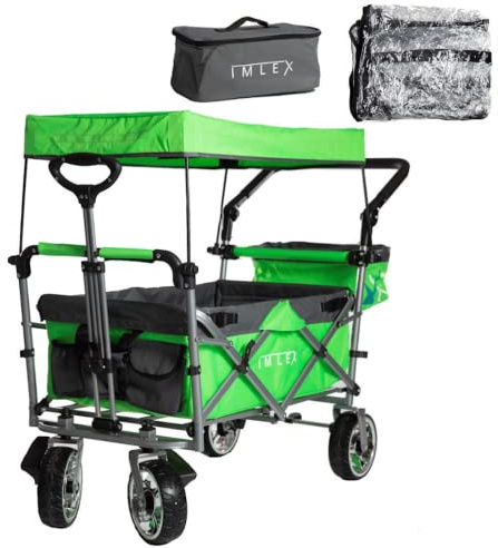 IMLEX Bollerwagen faltbar mit Dach IM-4268 mit passendem Zubehör (Grün, Mit Regenschutz + Kühltasche)