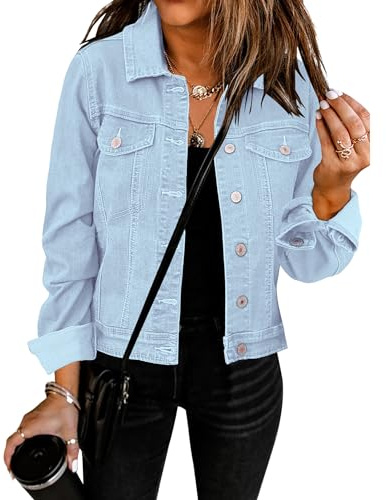 Vetinee Women's Denim Jackets Button Down Stretch Boyfriend Jean Jacket